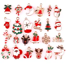 24pcs Mix Dripping Oil Christmas Pendant Jewelry Making Supplies Santa Claus Elk Deer Gift Snowflake Charms In Bulk DIY Material