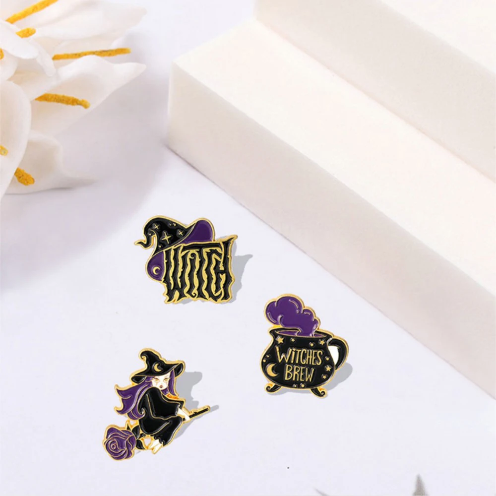 Witch Enamel Pin Witchcraft Brooch Tarot Cards Moon Phase Witches Hat Metal Badges Bag Clothes Pins Up Holloween Jewelry