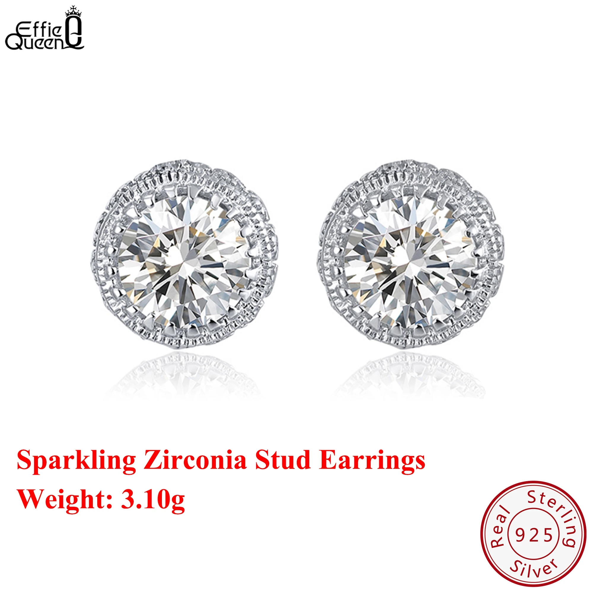 

Effie Queen S925 Silver Rhodium Plated Round Sparkling Zirconia Stud Earrings Ideal Jewelry for Women Banquet Party Gift SE231