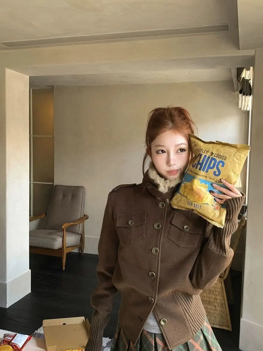 

Шерстяной тюнер кофейного цвета в стиле ретро, женское ортопальто с меховым воротником, осенне-зимний теплый модный кардиган прямого кроя