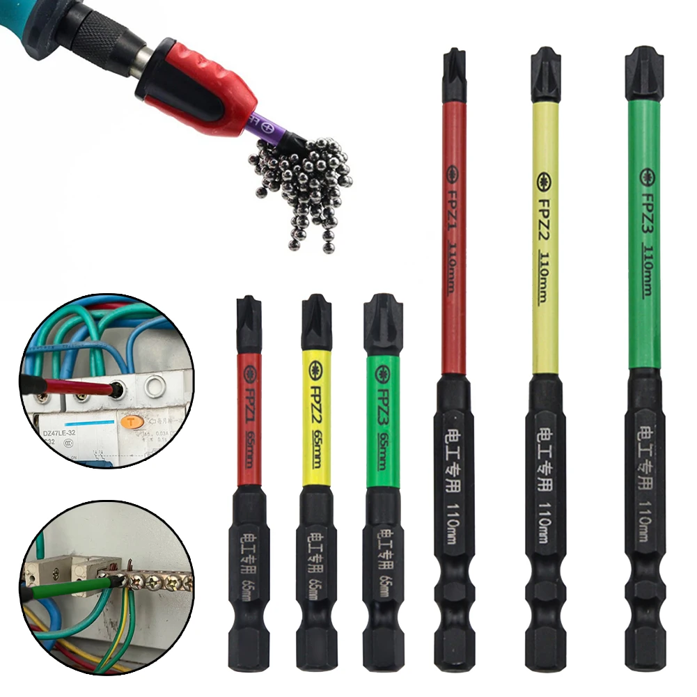 Magnetic Slotted Cross Screwdriver Bit Hex Shank For Electrician FPZ1 FPZ2 FPZ3 For Socket Switch Circuit Breakers Hand Tools