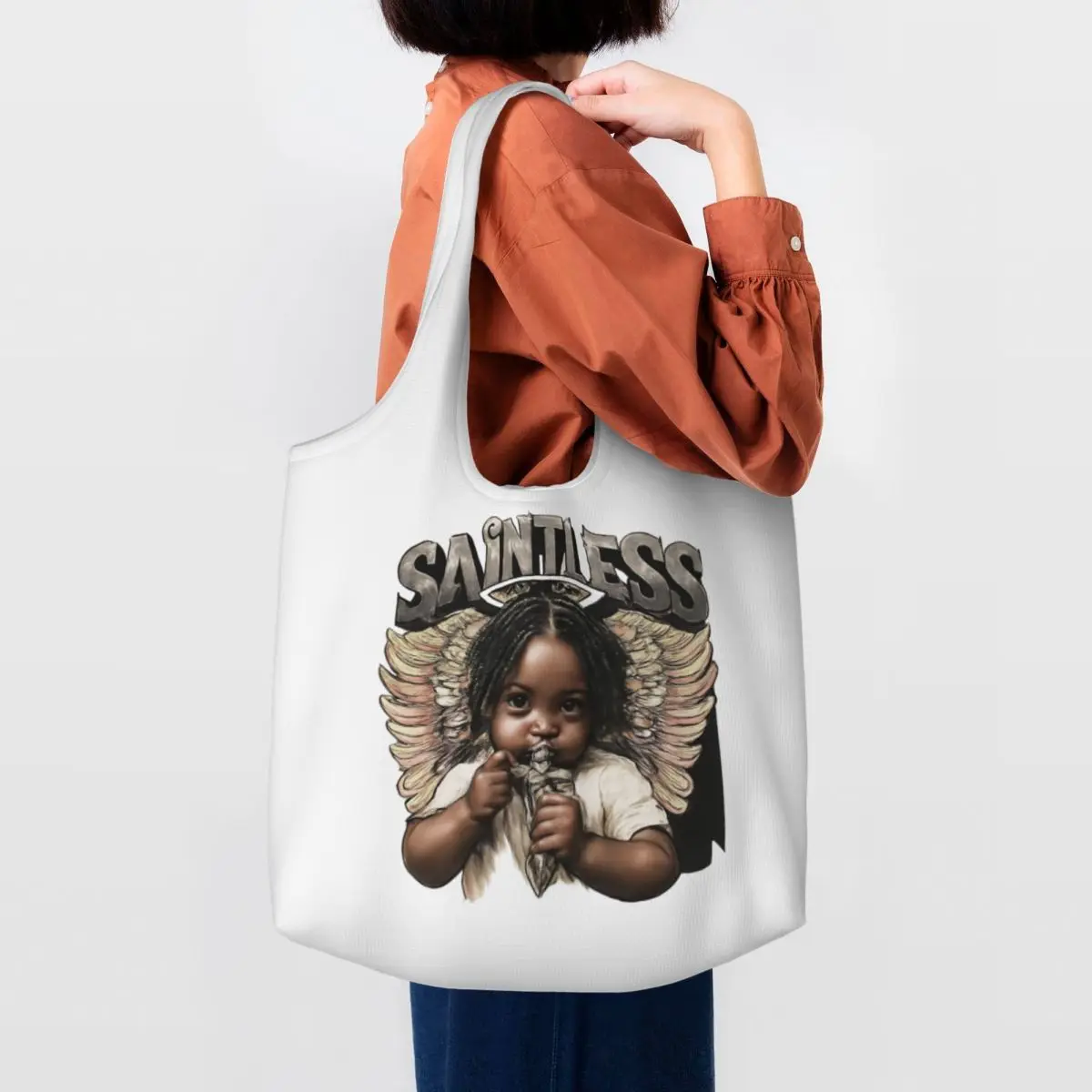 Saintless Innocence Large Capacity Canvas Tote Bag Single Shoulder Work Commute Bag For Women Eco-Friendly Shopping Bag