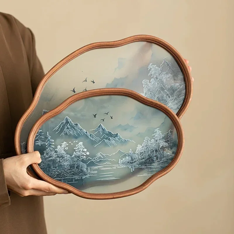 اليدوية الخيزران الزجاج صينية الشاي الصينية المنزلية الإبداعية المشهد صينية الشاي ضوء الفاخرة عالية الجودة متعددة الوظائف فنجان الشاي صينية