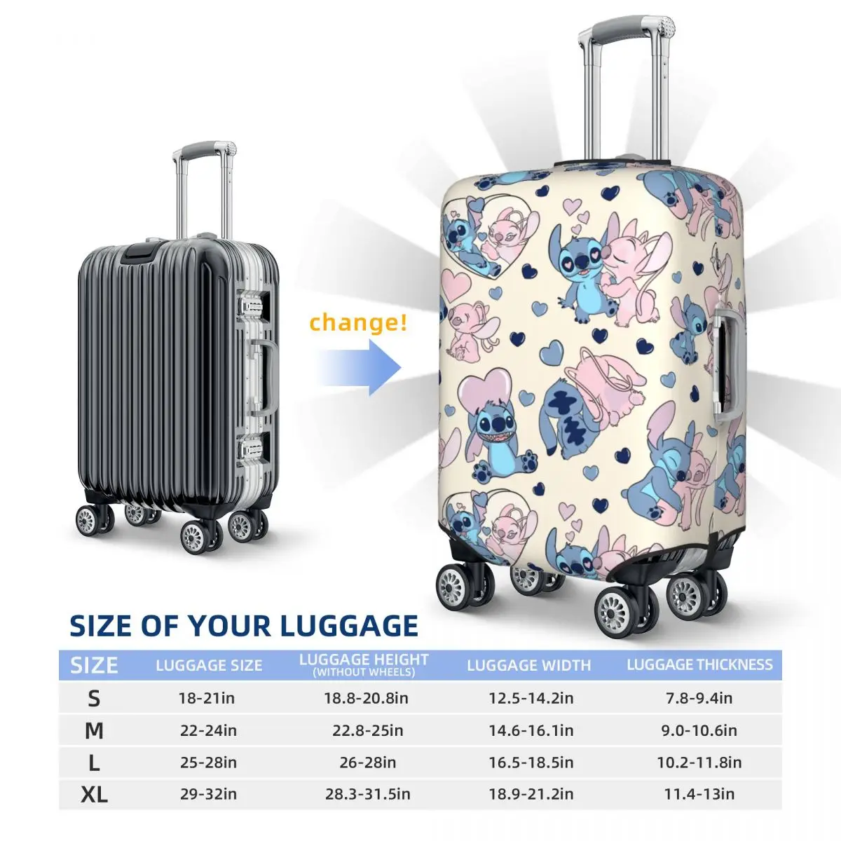 disney Stitch And Angel Love Luggage Cover Fits 18-32 Inch Suitcases Elastic Suitcase Cover Protector Travel Accessories