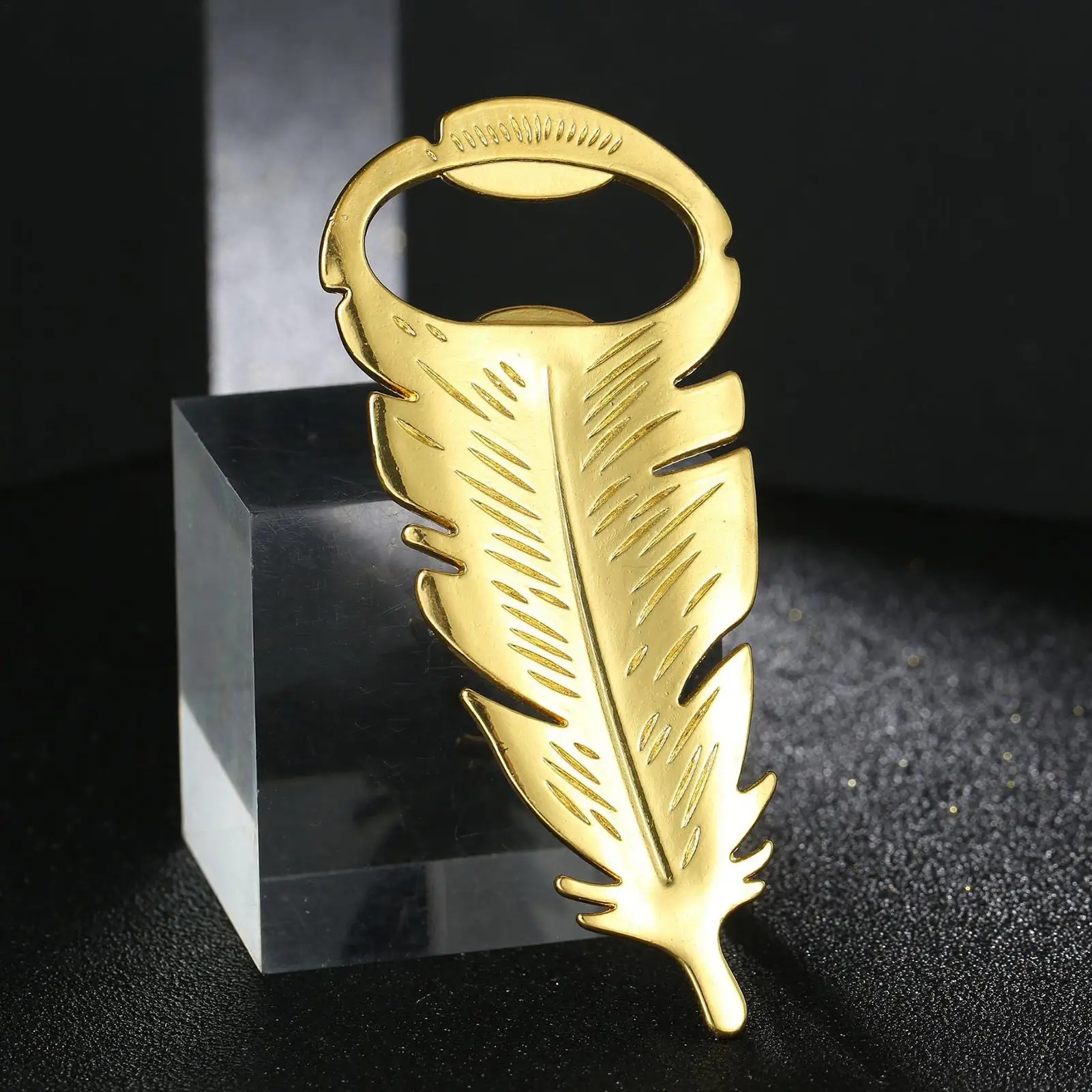 Beer Bottle Opener Gold FeatherShape Caps Remover Portable Bottle Opener Multifunctional Gadget for Kitchen Picnic Party