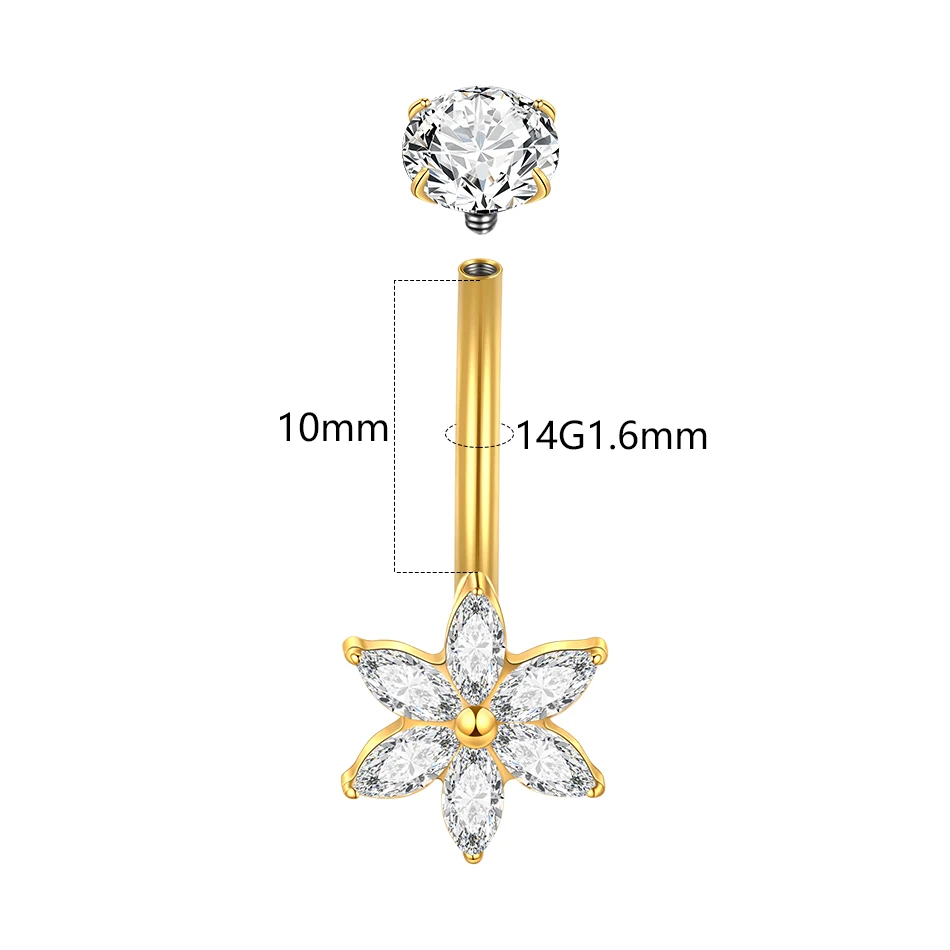 1Pc/5Pcs G23 Titanium Zircon Flower Belly Button Rings Internal Thread Navel Rings Belly Piercing Women Girl Body Accessaries