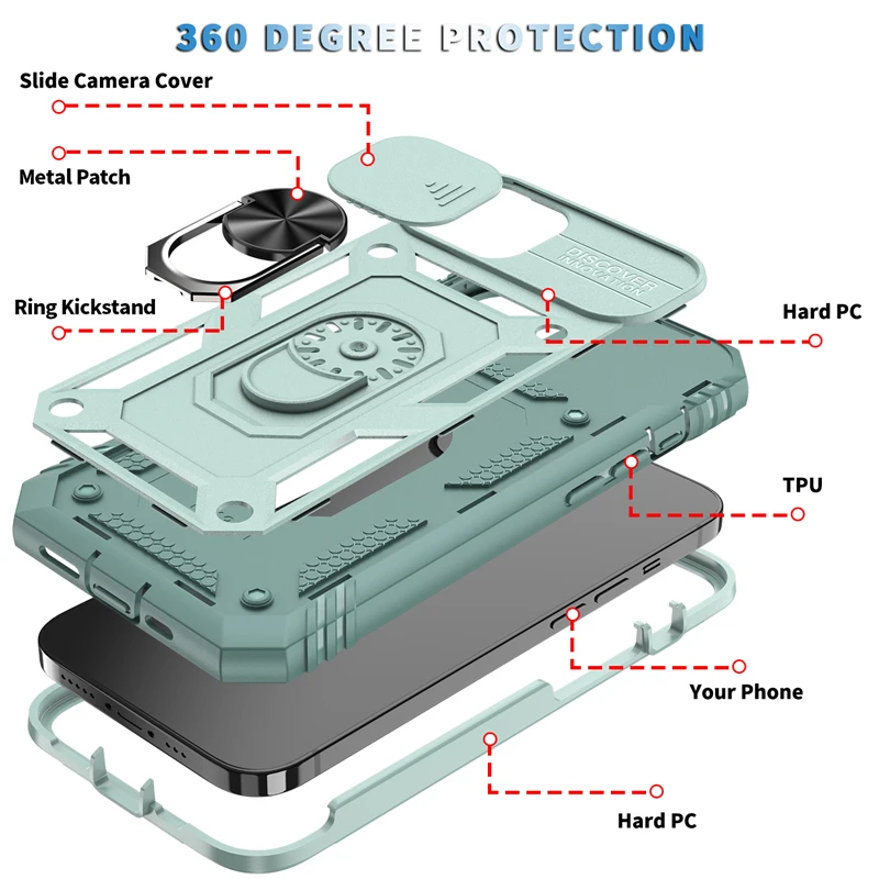 Slide Camera Lens Protection Magnetic Ring Holder Case For iPhone 17 16 15 14 13 12 11 Pro Max Plus Mini XR XS Shockproof Cover