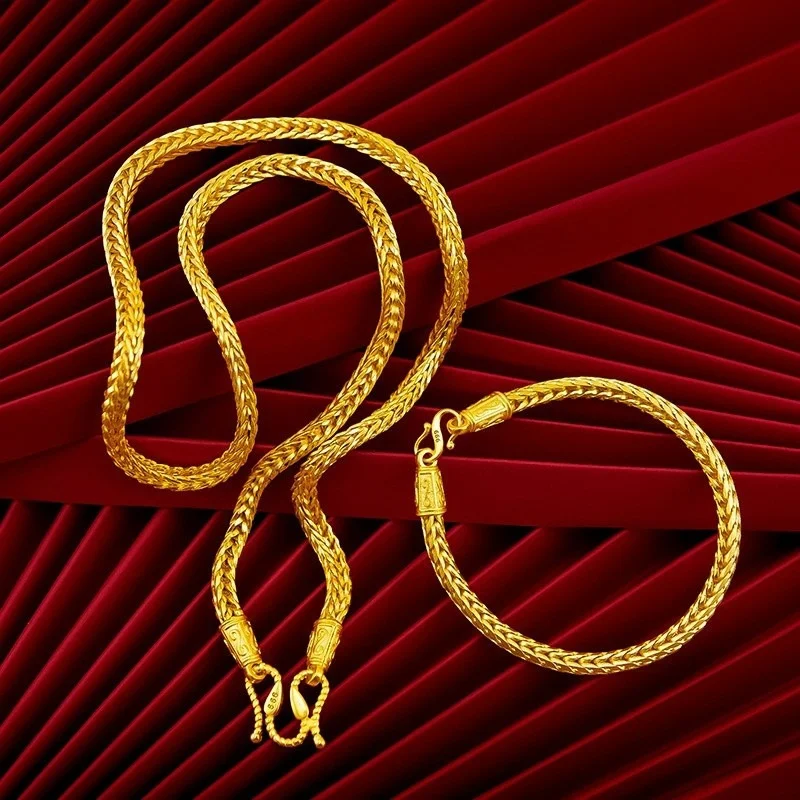 

High quality 24K genuine gold men's fashionable and domineering snake bone necklace, AU999 luxurious and charming jewelry