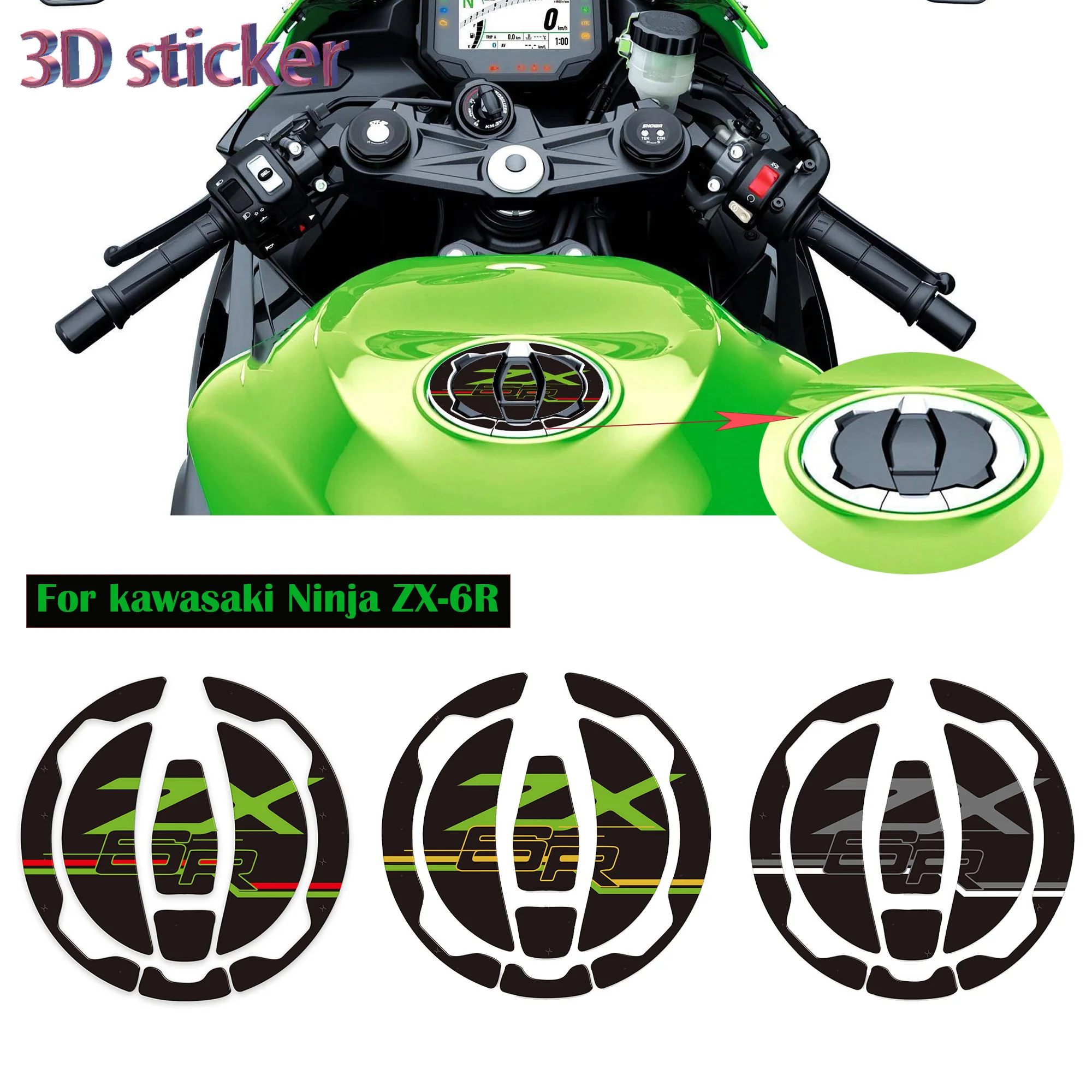 NEW product For kawasaki Ninja ZX6R ZX 6R 3D Stickers Decals Tank Pad Gas Fuel Oil Cap Protector Front Face Fairing Fender