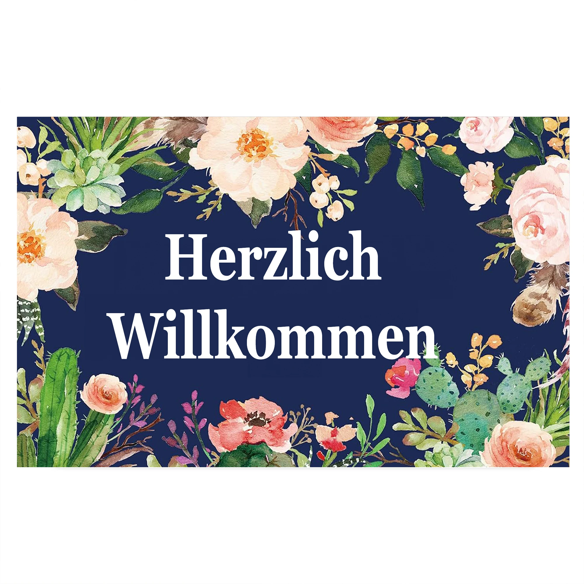 Herzlich Willkommen German Doormat Outdoor Anti-Slip Rubber for Entryway Indoor Front Porch Decor Rug Funny Door Mat