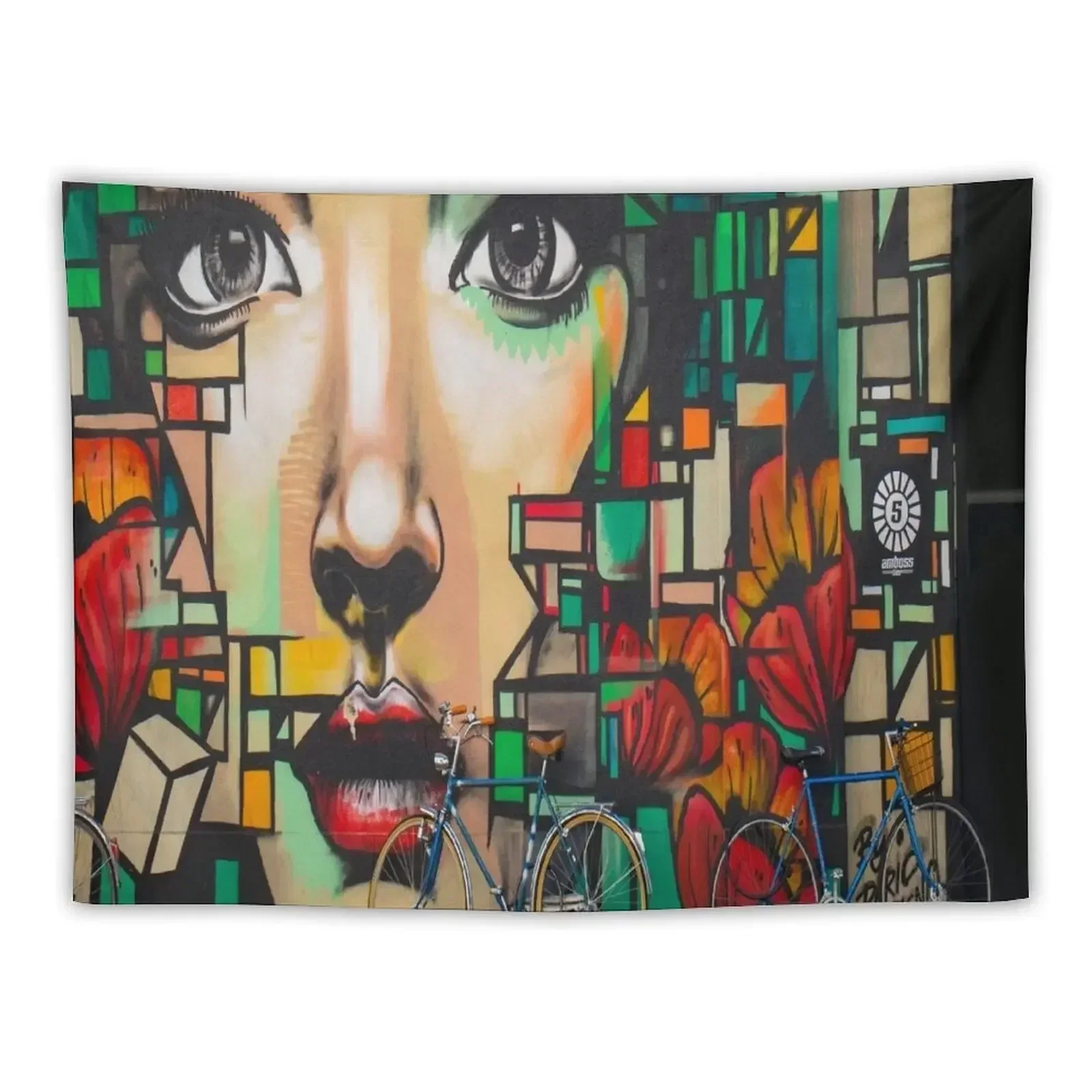 Zurich graffiti street art girl face modern art painting Tapestry Cute Room Things Room Decor Cute Decoration For Home Tapestry