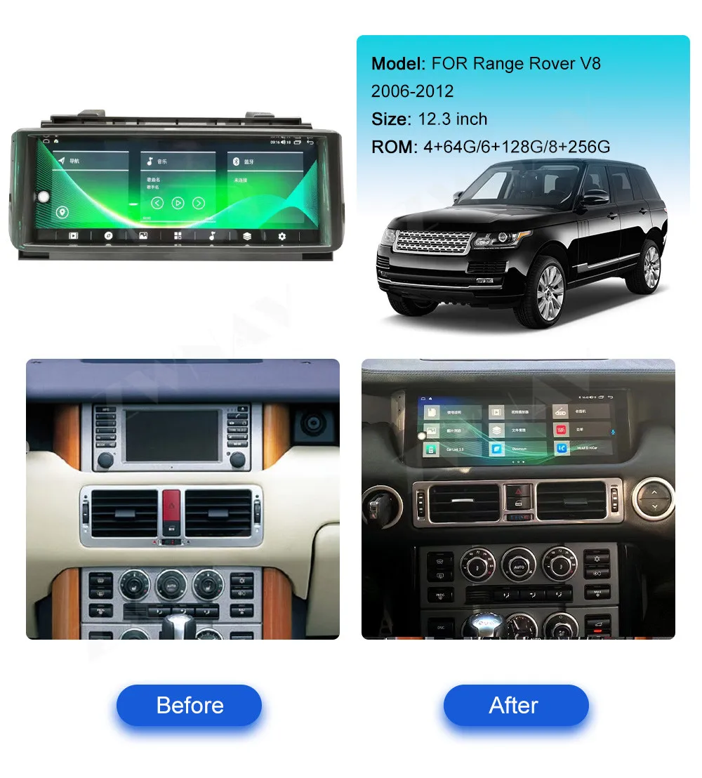 12.3 Inch Android 13 For Land Rover Range Rover V8 2006-2012 Car Intelligent Multimedia Video Player Radio GPS Navigation BT