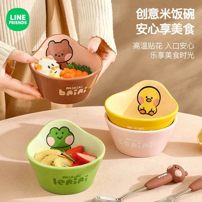 LINE FRIENDS Anime Kawaii BININI Ceramic Bowl Childrens Cartoon Rice Bowl Cute Home SELINI Creative Tableware Eating Soup Bowl