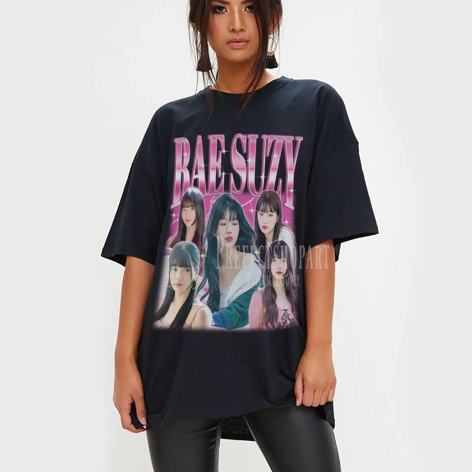 Bae Suzy Vintage T Shirt Korean Retro Kpop Star Collage Print Fan Merch vintage Washed Breathable Stretched Soft Versatile