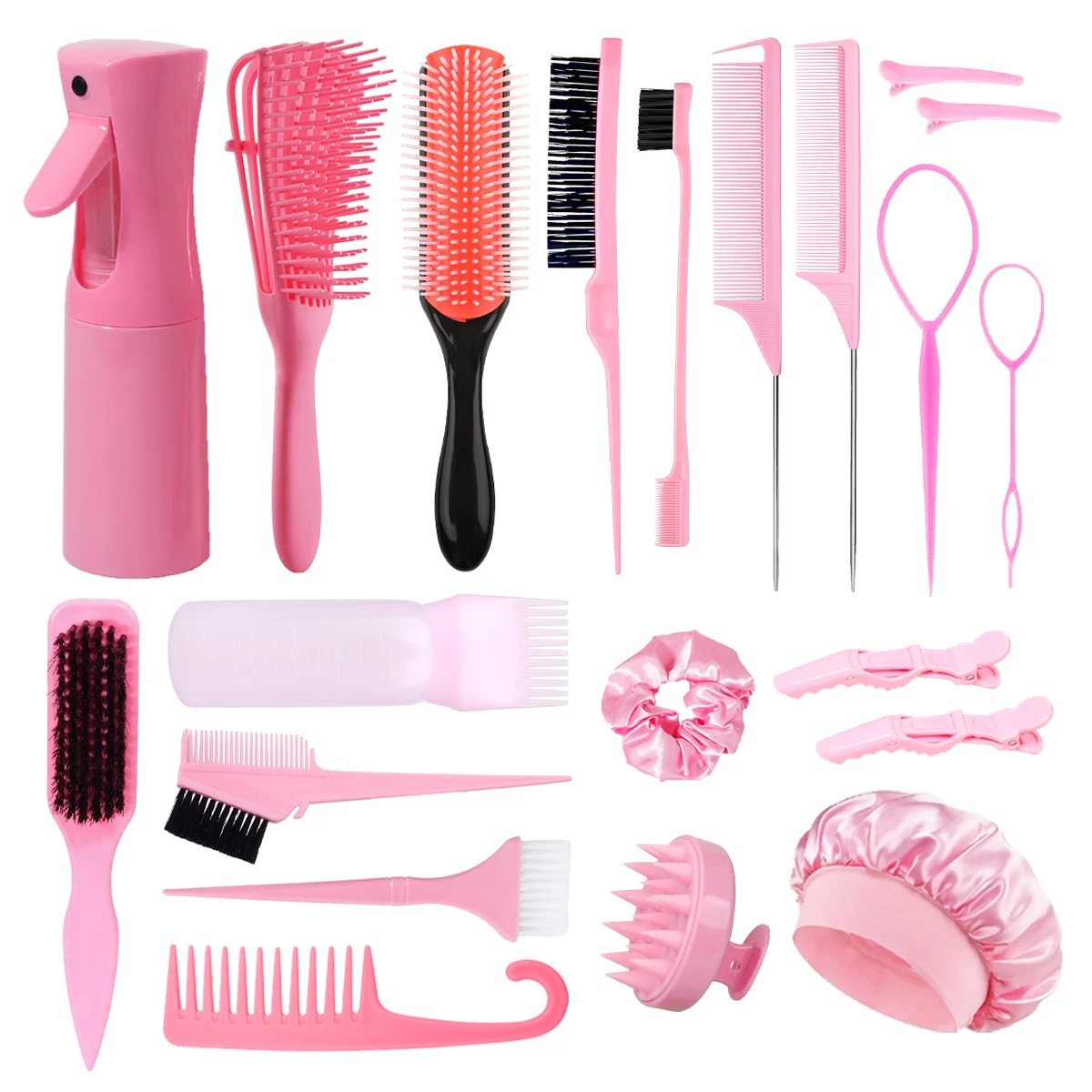21 Pieces of Hairdressing Comb Tool Set, with Spray Bottle, Curling Hair Care Styling Comb Tool, Special for Real Hair Wigs