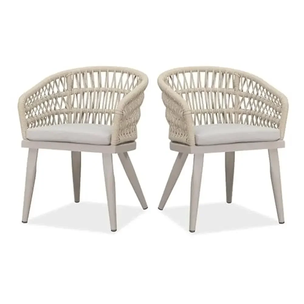 PE Rattan Aluminum Frame Lawn Garden Backyard Deck Outdoor Dining Chair Set of 2 Champagne