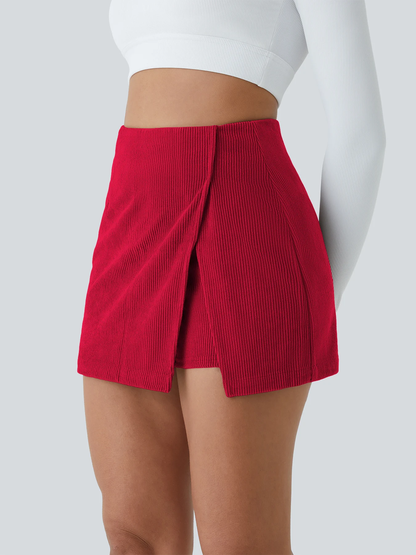 Falda Culotte Asimétrica de Pana de Cintura Alta Estilo Mini para Mujer, Colección Primavera-Otoño 2026, Versátil y Casual