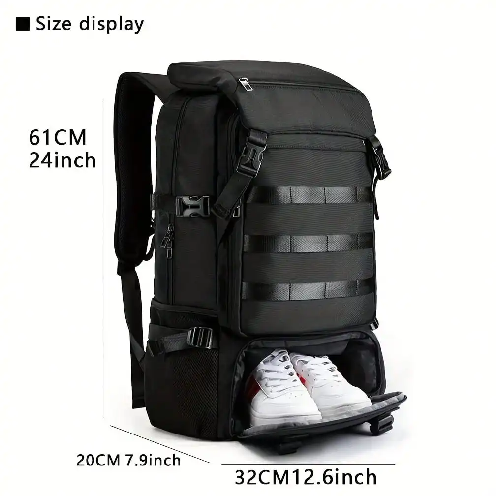 60L Large Capacity Men's Outdoor Tactical Backpack, Hiking Camping Backpacking Rucksack with Shoe Compartment, Fits 16 Inch Laptop, Heavy-Duty Multi-Pocket Daypack, Waterproof Outdoor Gear Storage Bag for Trekking, Travel, Climbing & Adventure Activities