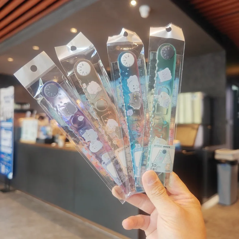 Cartoon Multi-Functional Folding Rulers Clear Scale Portable Gradient Colors Foldable Design Geometric Wavy Line Drawing Ruler