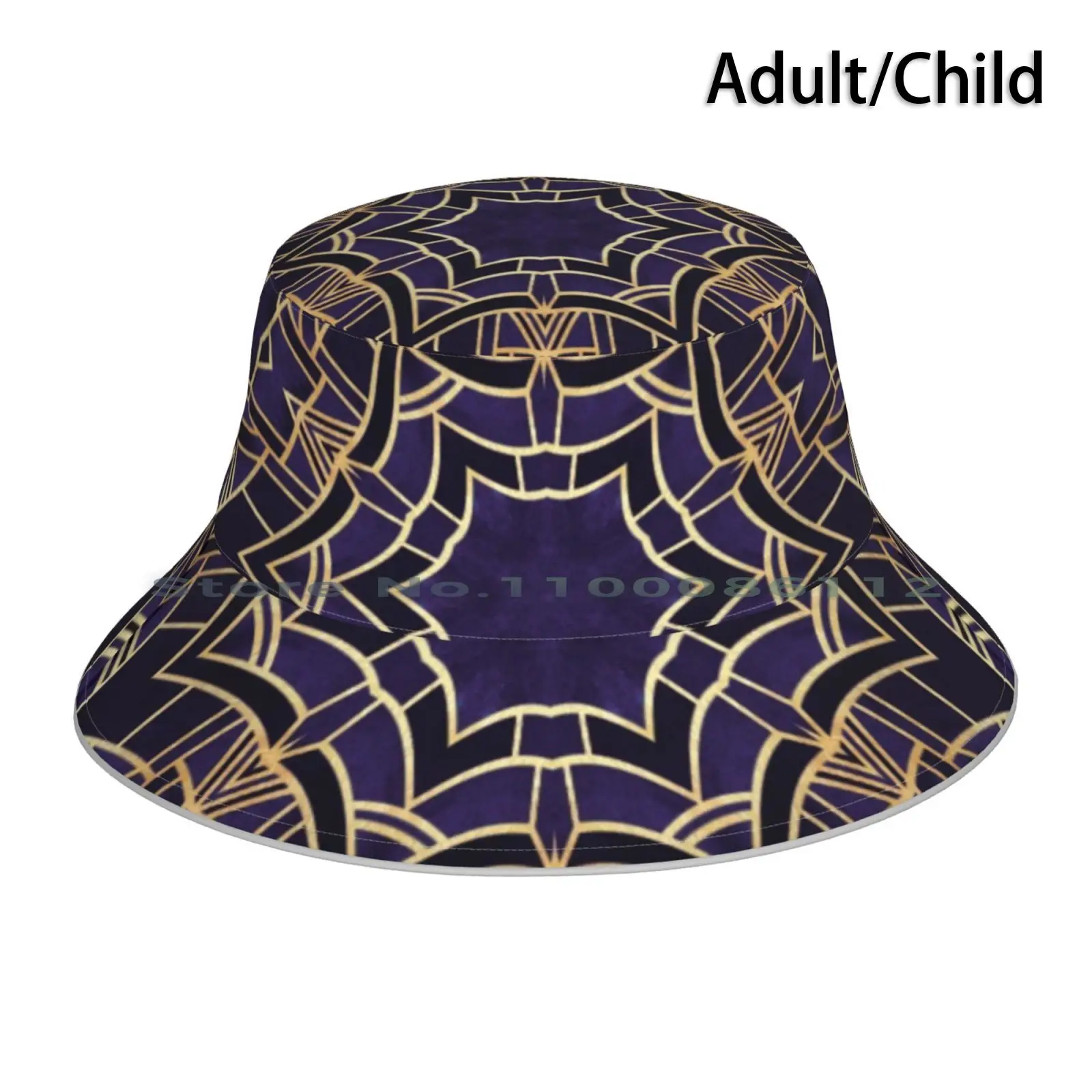 Geometric Pattern Art Deco Style Bucket Hat Sun Cap Art Pattern Blue And Gold Geometric Pattern Radial Star Quirky Pattern