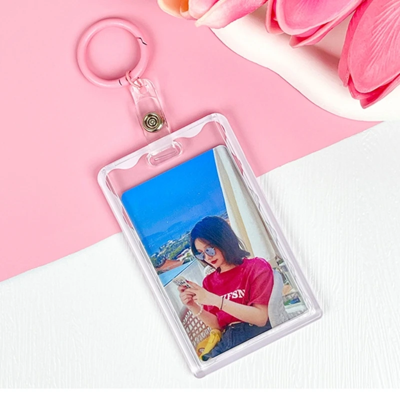 Women Girl Korean Acrylic Transparent Card Holder Keychain for Bus and ID Card Idol Photos Sleeve Postcards Card Display Holder