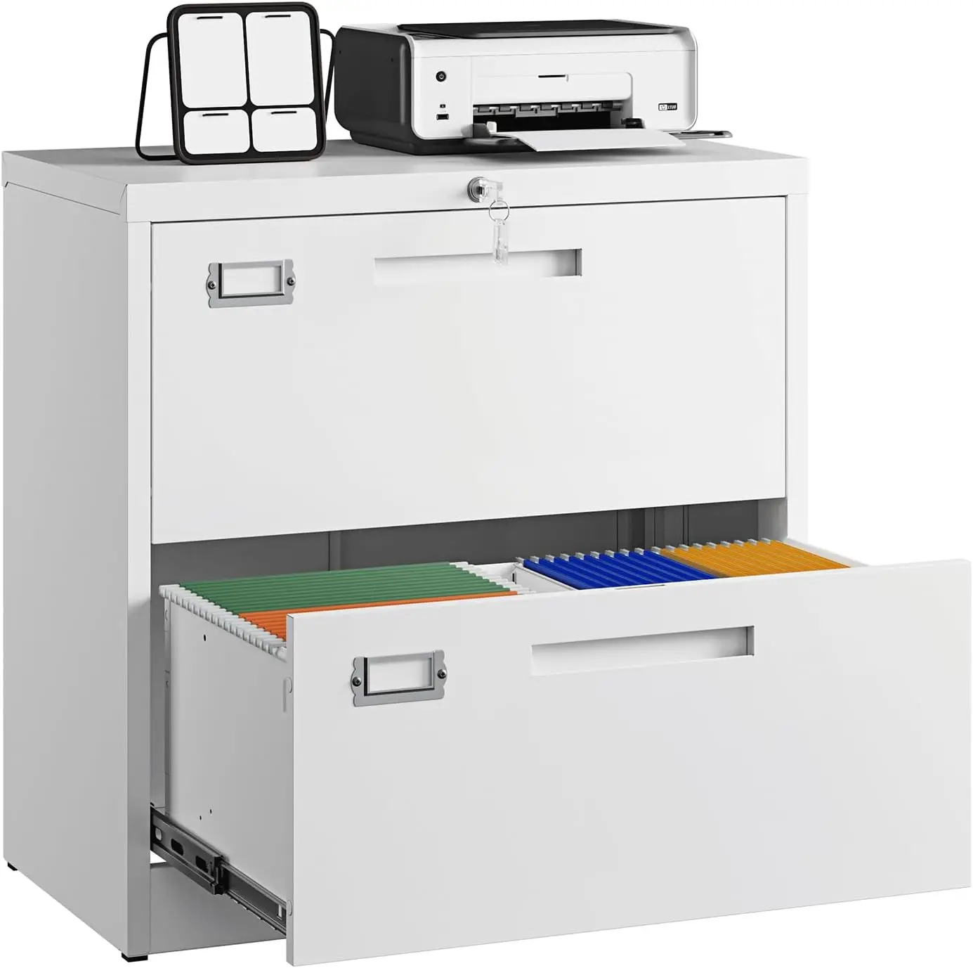 2 Drawer File Cabinet with Lock,Metal Lateral Filing Cabinet for Home Office,Hanging Letter/Legal/A4 Size (White, H27.95×W28.35×