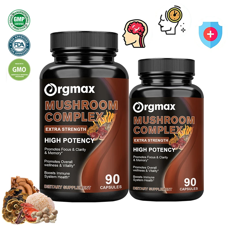 Vegan 10x Mushroom Complex Capsules with Lions Mane, Chaga, Reishi, Cordyceps For Men and Women Relief Stress Dietary Supplement