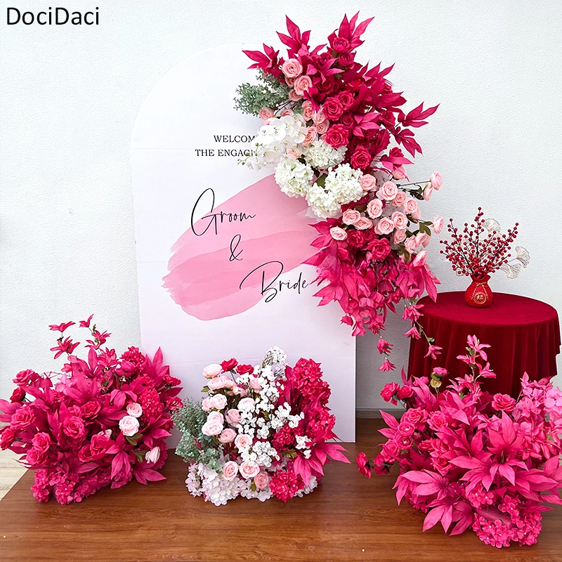 Artificial Flowers Row Silk Red Rose Wedding Garden Backdrop Home Party DIY Table Arch Decoration Fake Floral Hanging Hydrangea