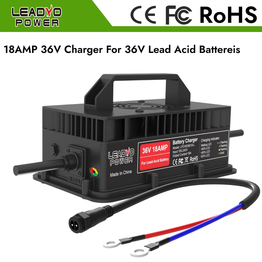 

36V 18A Charger for Lead Acid SLA AGM GEL VRLA Batttery with M8 O-type terminals Smart Fast Battery Charger IP67 Waterproof 800W