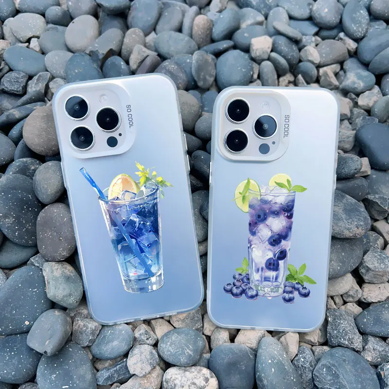 Cartoon Chill Drinks Lemon Tea Fruit Juice Phone Case For iPhone 15 13 12 11 Pro Max Mini 14 Pro Max Plus Shockproof Laser Cover