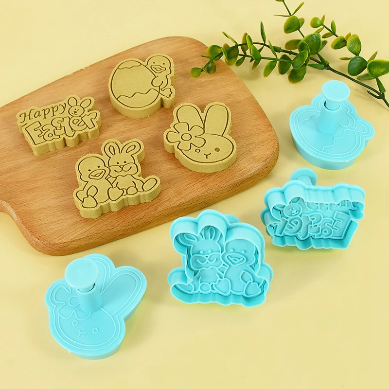 4PCs Easter Cookie Cutter Set Eggs Rabbit Chick Shapes Biscuit Fondant Mould for Home Party Cake Decoration DIY Baking Tool