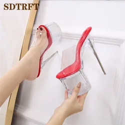 SDTRFT Stilettos Transparent Platforms Sandals 19cm Thin Heel Slipper Peep Toe Flip Flops Shoes Women's Pumps Zapatos De Mujer
