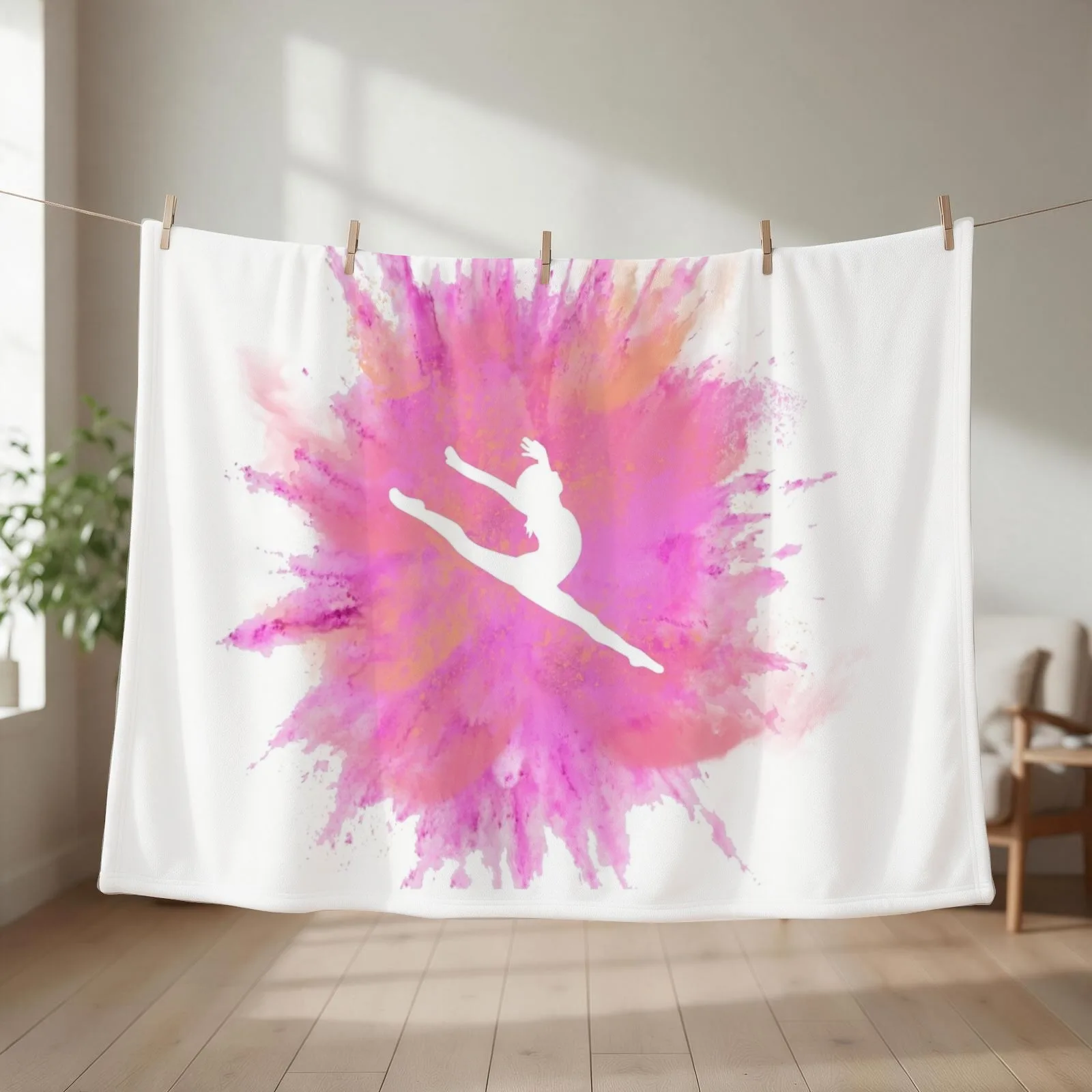 Pink Explosion Gymnastics Silhouette Throw Blanket couch cozy soft plush fuzzy picnic outdoor blanket