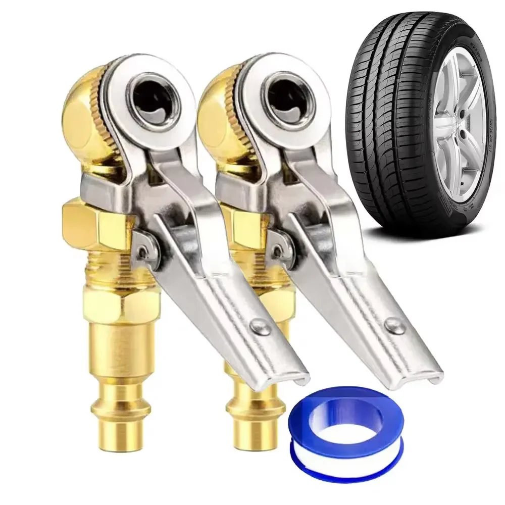 2Pcs Closed Ball Tire Chuck 1/4inch FNPT Durable Metal Clip Locking Air Chuck 250PSI Max Air Compressor Attachment