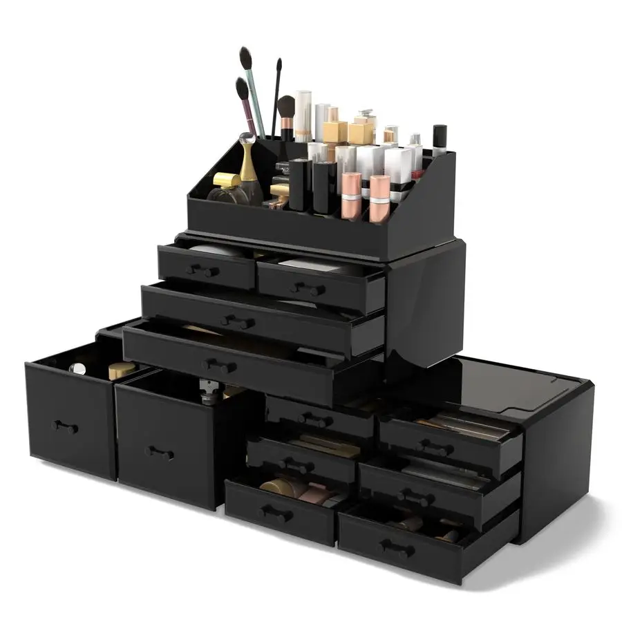 Makeup Cosmetic Organizer Storage Drawers Display Boxes Case with 12 Drawers Black