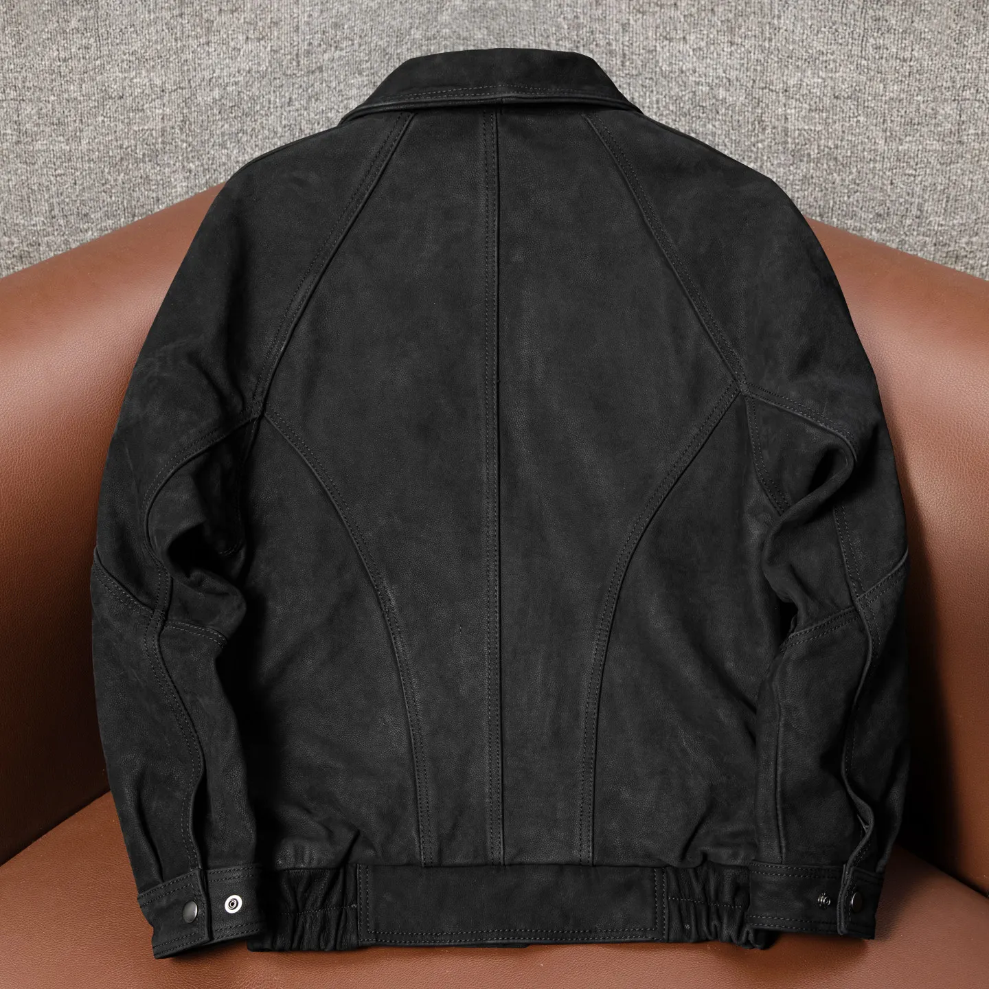 Broad Shoulder Bat Sleeve Uncoated First Layer Frosted Cowhide Genuine Leather Men's Large Size Washed Retro Jacket