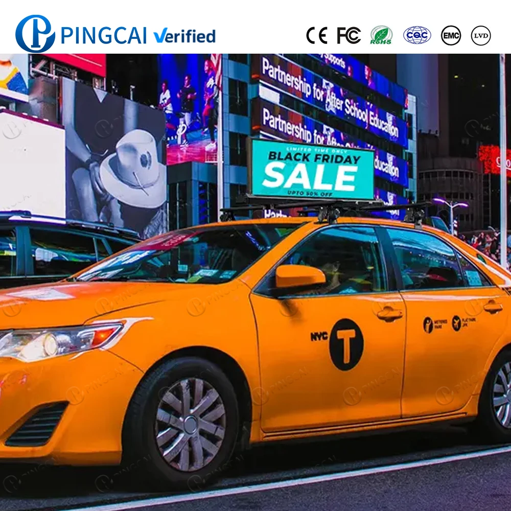 Pingcai High Resolution Taxi Roof  LED Digital Display Screen P2.5 P2 P5mm Car Led Display for Advertising