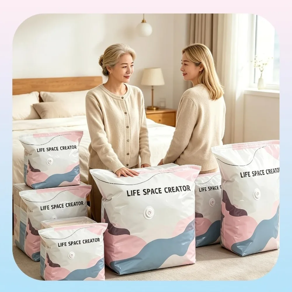 New Cube Reusable Space Saving Compression Bag Large Vacuum Seal 3D Roll Top Pump Free For Clothes Bedding Quilts Blankets