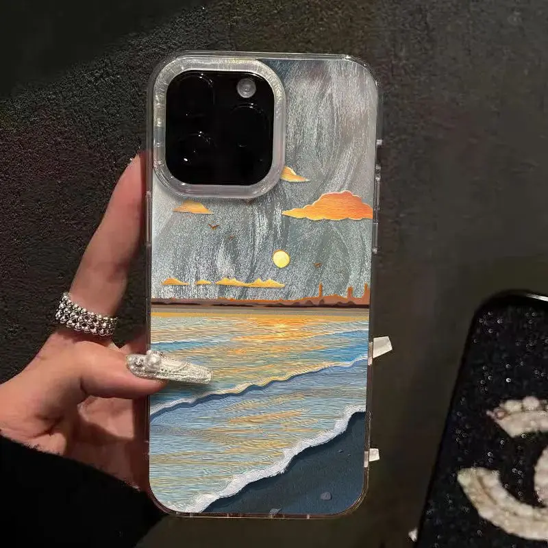 

Beautiful Fashionable Sunset Waves Phone Case For IPhone 16 15 14 13 12 11 ProMax MIni XXS XR 7 8 Plus Phone Case Colorful Cover