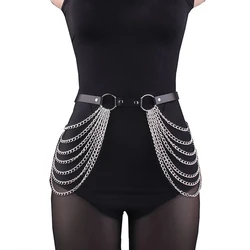 Sexy Women's Leather Harness Chain Belt Gothic Body Bondage Garter Belts Adjustable Harness Bondage Lingerie Waist Accessories