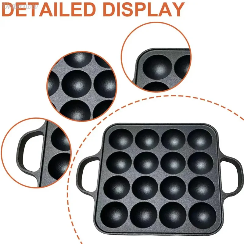 16 Hole Cast Iron Takoyaki Grill Pan Non-Stick Takoyaki Maker Octopus Ball Pancake Maker Kitchen Cookware Kitchenware view 5