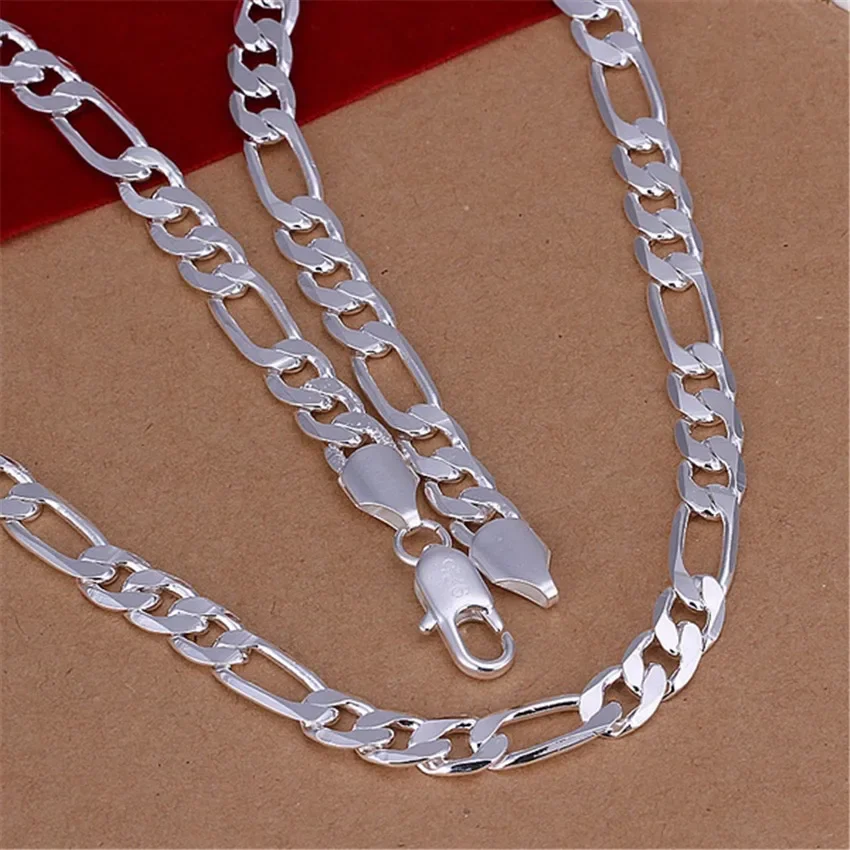 

Wholesale 925 Stamp Silver Color Necklace High Quality Wedding Noble Women Men 8MM Chain Man Charm 45-60cm Fashion Jewelrycute