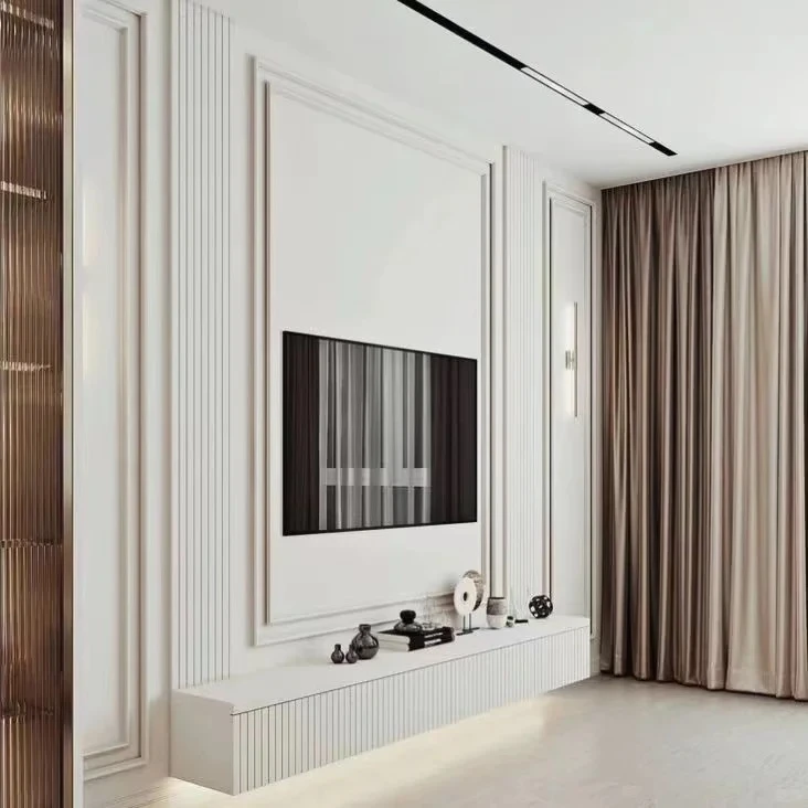 Custom Modern Wood Panel LED TV Cabinet Background Wall Floating TV Cabinet for Living Room and Bedroom Furniture