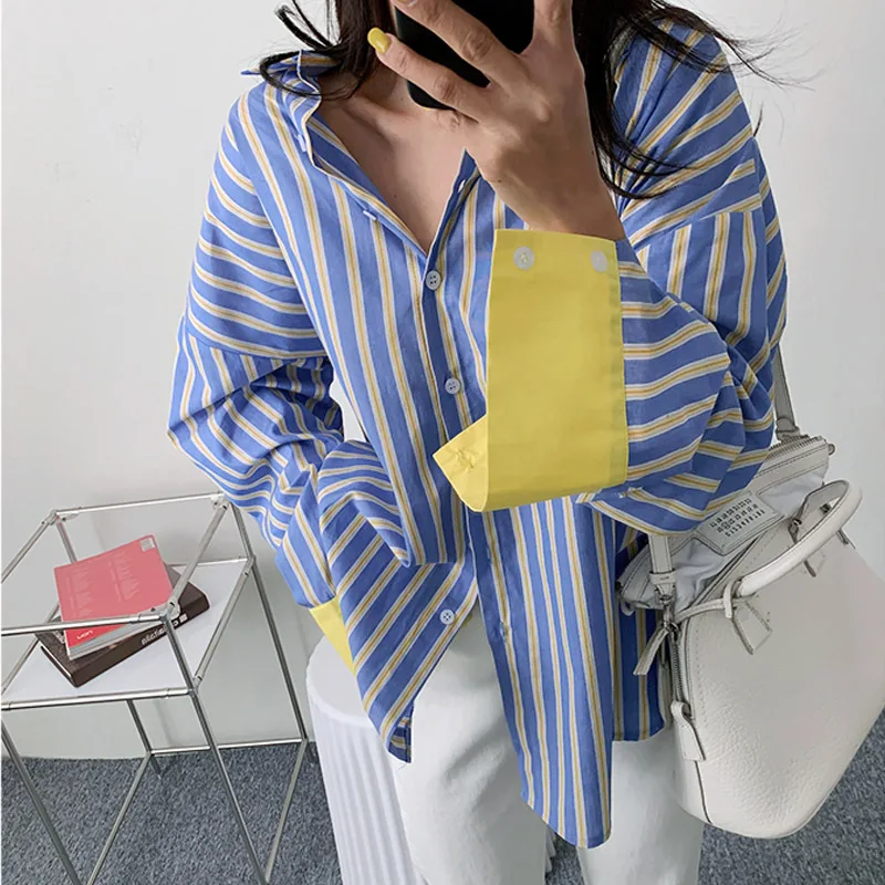 Spring and Autumn New Striped Long-sleeved Shirt and Korean Version of Loose Slim Mid-length Shirt Fashion Casual Shirt