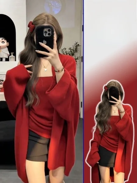 

Женский вязаный кардиган больших размеров: комплект из топа и брюк, весенний модный универсальный комплект с завышенной талией в корейском стиле для повседневной носки