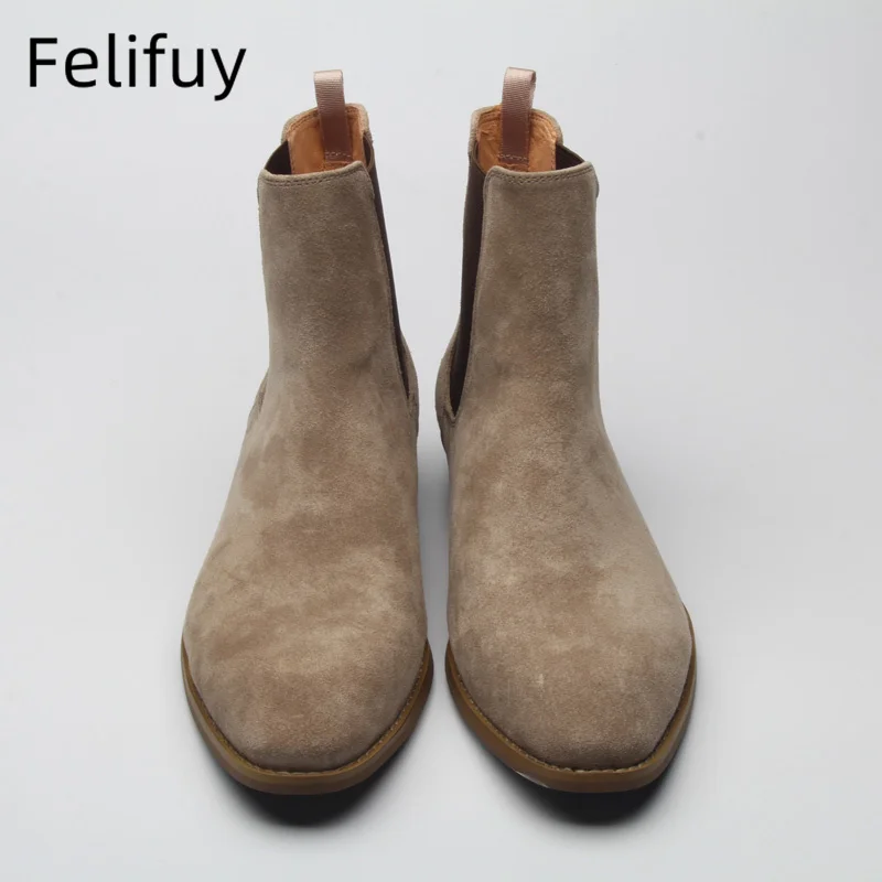 Grey Black 3cm High-Heeled Men's Short Boots Chelsea Boots Catwalk Shoes High-Top Cowhide Platform Boots Autumn and Winter Shoes