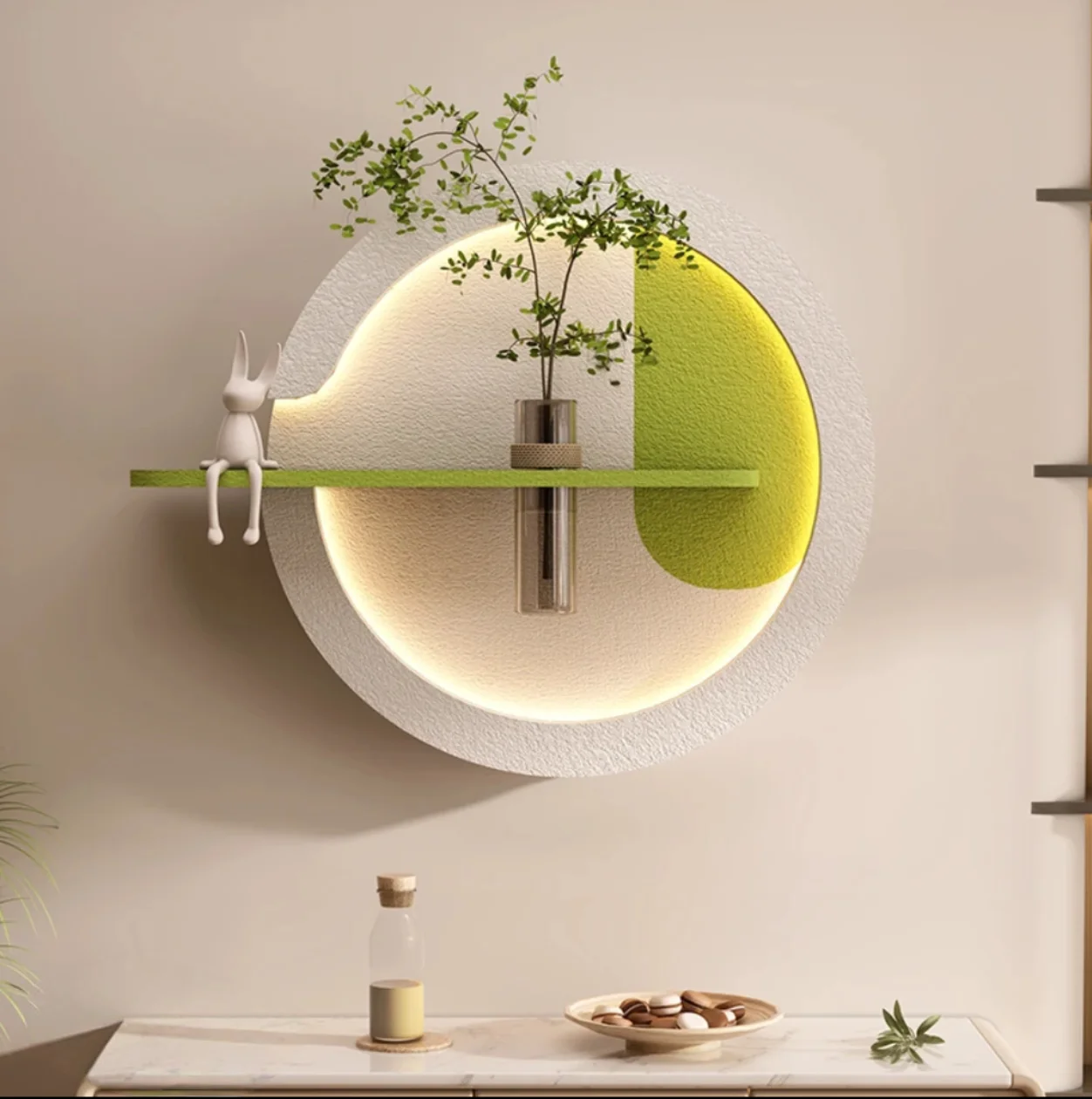 Cream Feng Shui Nurturing Green Plants Sandstone Painting Restaurant 3D Decoration Painting Luminous Hanging Painting Mural Pain