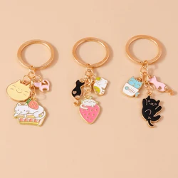 Cartoon Cat Keychain Enamel Animal Charms Keyrings for Women Men Car Key Handbag Hanging Key Chains DIY Accessories
