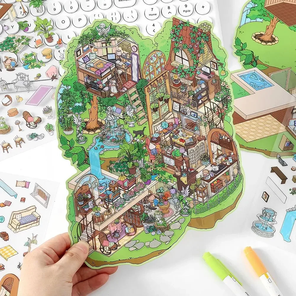 3D Cartoon Waterproof Sticker Book 4 Pcs Card Lover My Cottage Series Forest Ocean Theme Creative DIY Stationery
