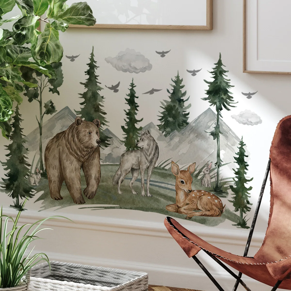 2pcs Creative Cartoon Forest Animal Wall Stickers Living Room Bedroom Background Home Decorative Wall Sticker Wallpaper Ms2369